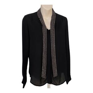 Twik Black Studded Long Sleeve Blouse Size PS with Extra Gold and Black Buttons